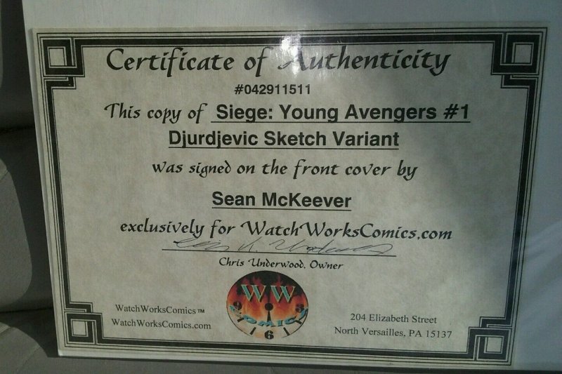 Siege Young Avengers #1 Djurdjevic Sketch Variant Edition sean mckeever signed