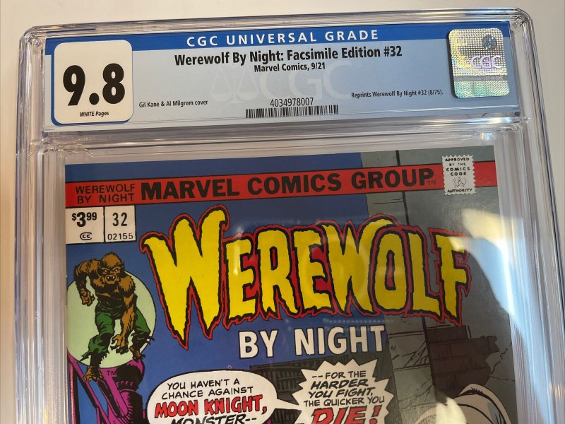 Werewolf By Night Facsimile Edition (2021) # 32 (CGC 9.8 WP) 1st App Moon Knight 