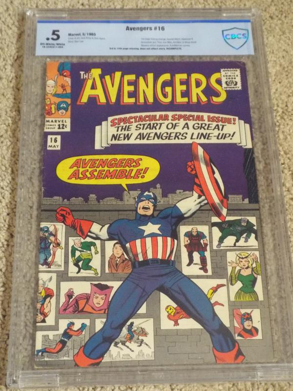 Avengers #16 - CBCS 0.5 - Due to pages missing 3rd & last page. Great Cover!
