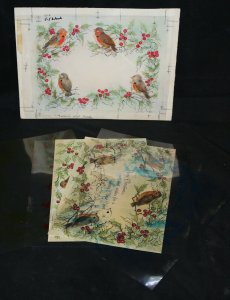 Original Christmas Greeting Card Art - Robins Mistletoe & Holly Multi Piece Lot