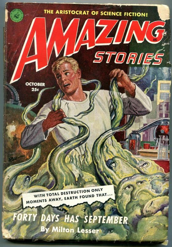 Amazing Stories Pulp October 1951- Forty Days Have September- Monster cover FAIR