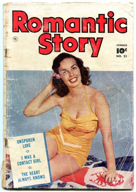 ROMANTIC STORY #22 1953- SWIMSUIT PHOTO COVER FAWCETT FR/G