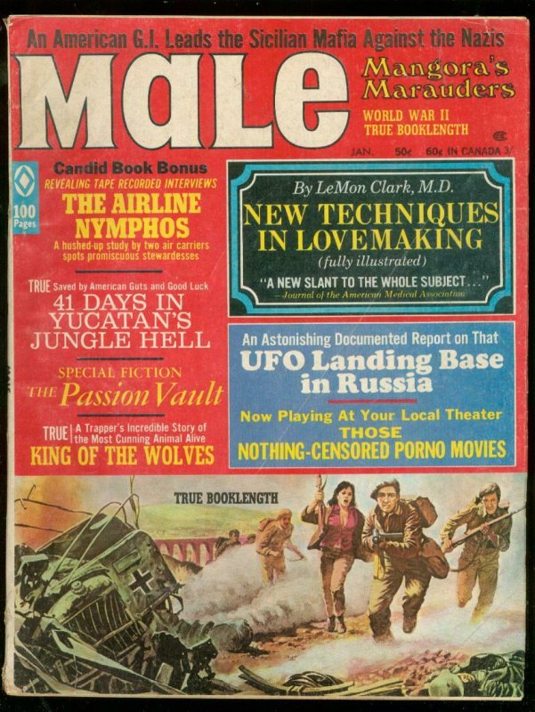 MALE MAGAZINE JAN 1971-BEAR V WOLF ART-KUNSTLER UFO WW2 G/VG