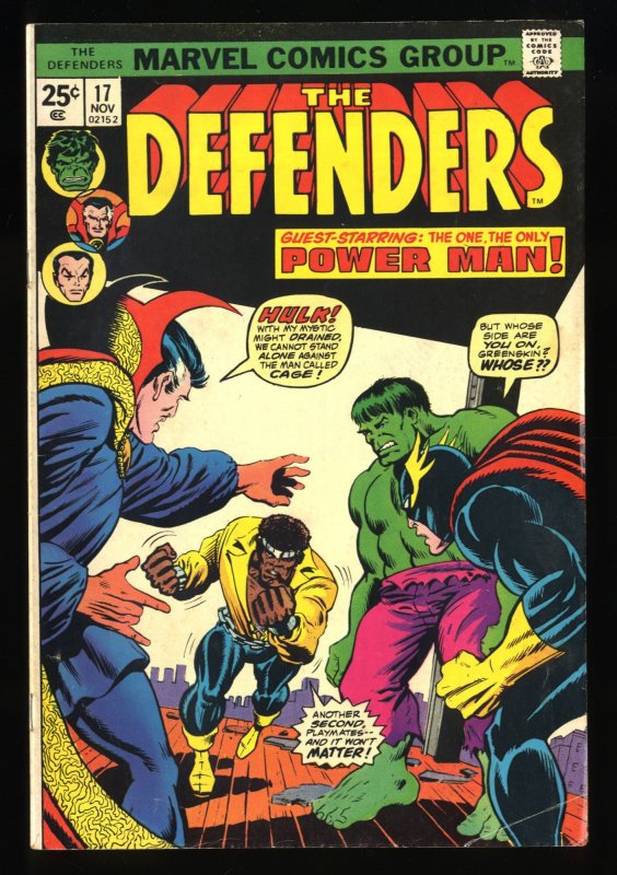 Defenders #17 FN+ 6.5 Hulk Dr. Strange Luke Cage 1st Wrecking Crew!