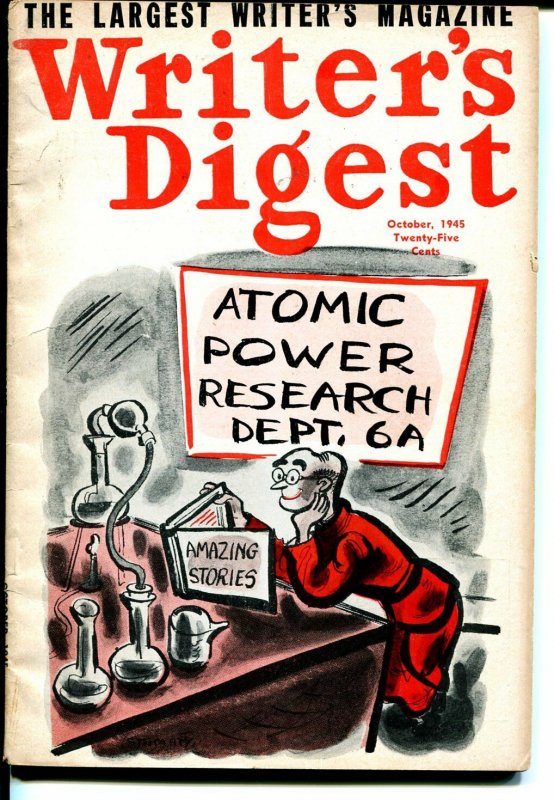 Writers Digest-10/1945-scientist reads Amazing Stories pulp-historic cover-VG