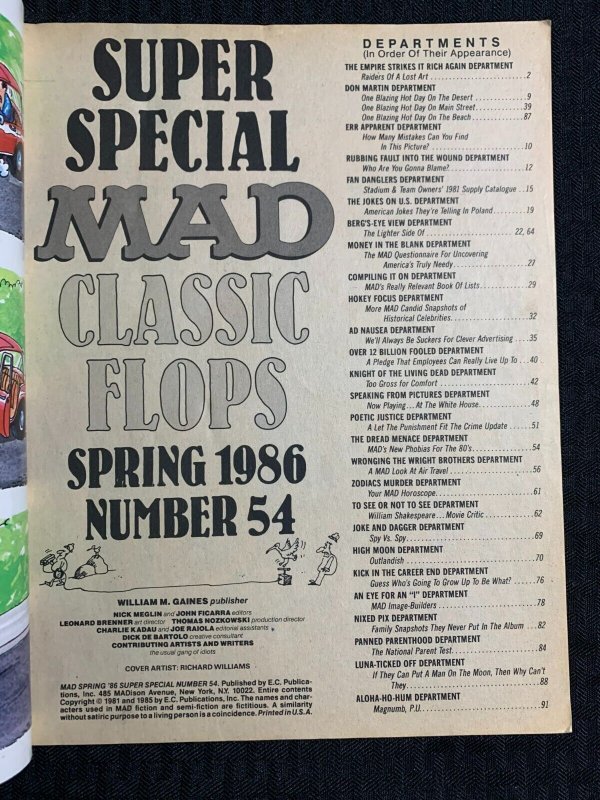 1986 Spring MAD SUPER SPECIAL Magazine #54 G/VG 3.0 Mad Classic Flops 96pgs