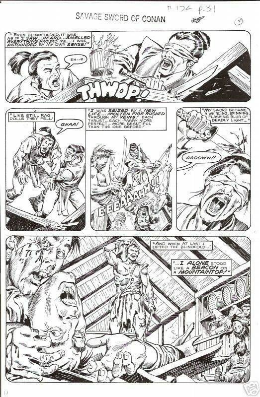 ERNIE CHAN Published Original Art SAVAGE SWORD of CONAN #132, pg #31 Sword fight