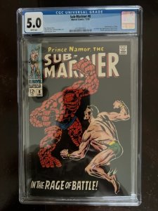Sub-Mariner #8 (1968) - CGC 5.0 - Thing V Namor ! Iconic Cover!