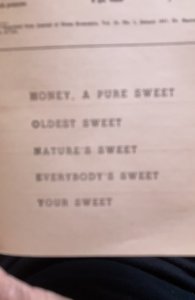 Old favorite honey recipes, 1941, RICE’s lucky Clover, honey, mint!