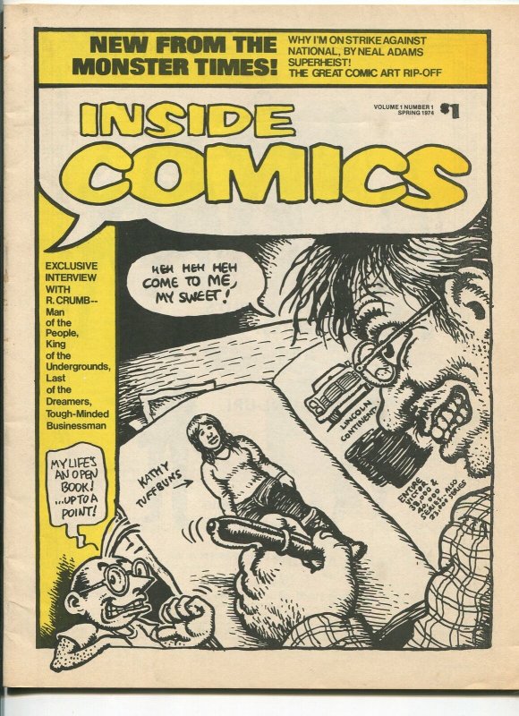 INSIDE COMICS #1-1974-GALAXY NEWS SERVICE-1ST ISSUE-R CRUMB-EARLY FANZINE-vf 