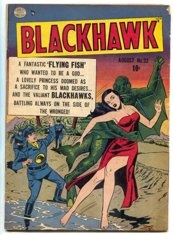 Blackhawk Comics #32 1950- Golden Age- Flying Fish Men VG