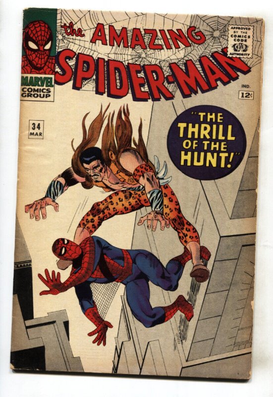 AMAZING SPIDER-MAN #34 comic book  KRAVEN THE HUNTER-1966 SILVER AGE VG+