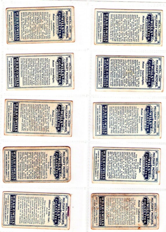 1915 Wills's Cigarettes - Military Motors Complete Set - (Grade VG+-EXMT) WH