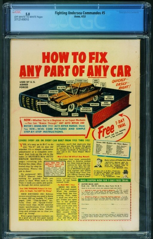 Fighting Undersea Commandos #5  1953 - Avon -CGC 5.0 - Comic Book-3712149010