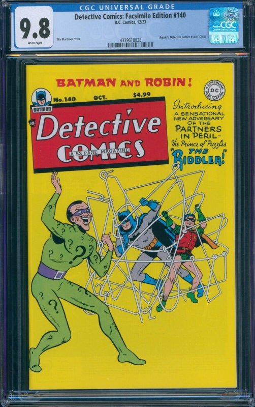 Detective Comics 140 Facsimile Edition CGC 9.8 Reprints 1948 1st Riddler DC 2023
