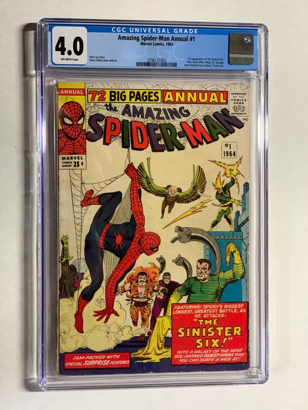 Amazing Spider-man Annual 1 CGC 4.0 ow pages marvel silver age 1st sinister six
