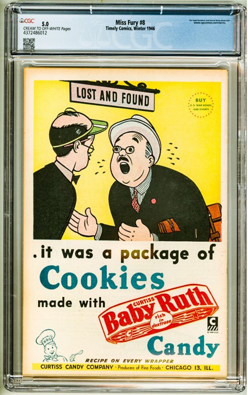 Miss Fury Comics #8 (1945) CGC 5.0!