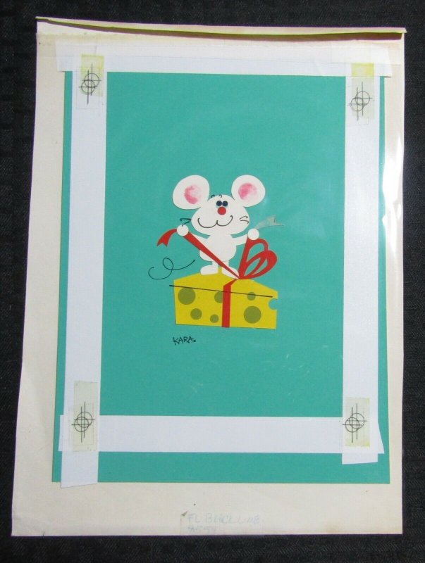 ITS YOUR BIRTHDAY White Mouse w/ Cheese Present 8x11 Greeting Card Art #B8559