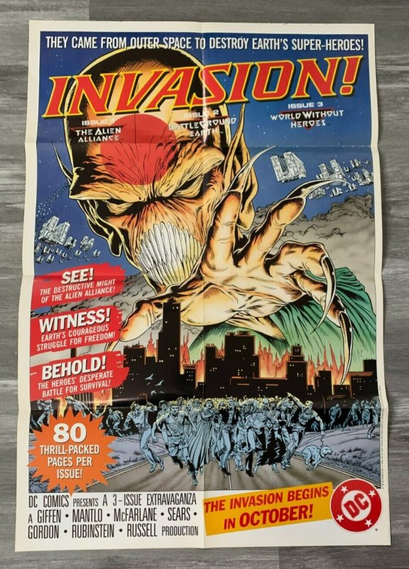 1988 INVASION DC Comics 22x32 Promo Poster FVF 7.0 Todd McFarlane