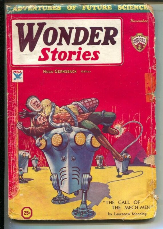 Wonder Stories 11/1933-Gernsback-Robot cover by Frank R. Paul-Carl Jacobi-Edm...