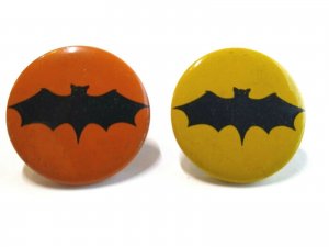 Batman Orange Yellow Pinback Button Badges 2 Original 1989 Licensed Official Bat 