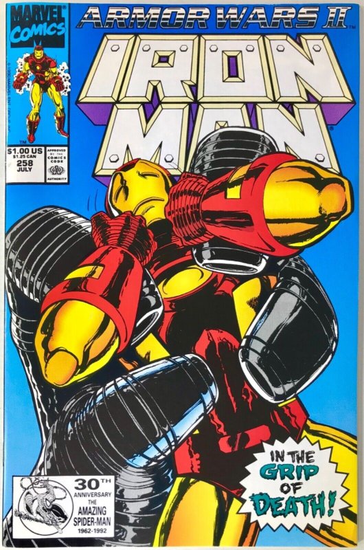 IRON MAN Comic Issue 258 1st Series — Amor Wars II — 1990 Marvel Universe VF+ 759606024544