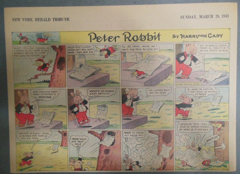 Peter Rabbit Sunday Page by Harrison Cady from 3/28/1943 Size: 11 x 15 inches