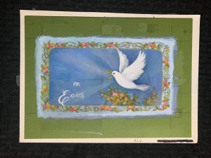 PEACE ON EARTH Dove with Olive Branch Painted Rough 10x7 Greeting Card Art #426