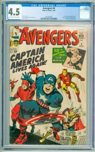 The Avengers #4 (1964) CGC 4.5 1st SA Appearance of Captain America!