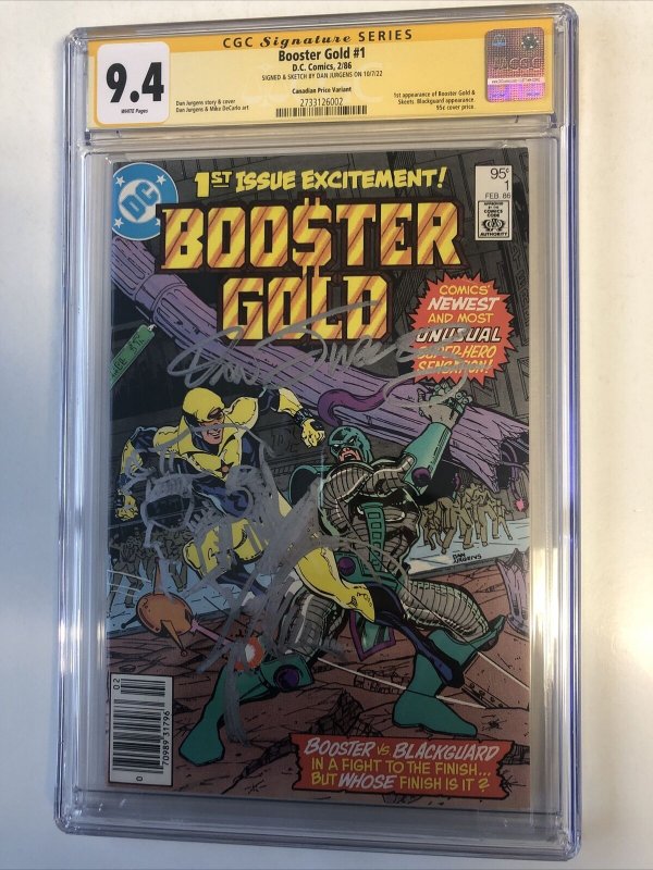 Booster Gold (1986) # 1 (CGC 9.4 SS) Sketch Jurgens | Canadian Price Variant CPV 