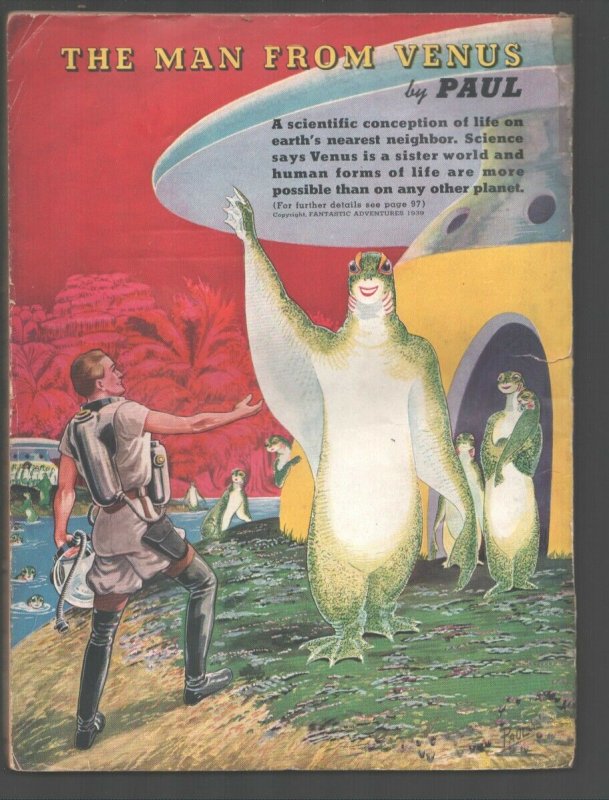 Fantastic Adventures #2 1939-rare bed sheet pulp- The Scientist's Revolt by...