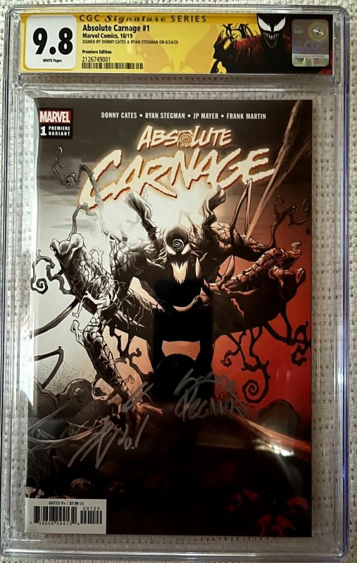 ~MARVEL~ABSOLUTE CARNAGE #1~ STEGMAN VARIANT~CATES & STEGMAN SIGNED~CGCSS 9.8