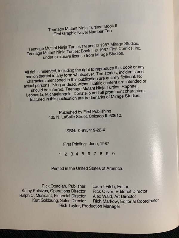 1987 TEENAGE MUTANT NINJA TURTLES Book II SC VG+ 4.5 1st First