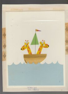 ANNIVERSARY Unsinkable Pair Giraffes in Boat 8x11 Greeting Card Art #A9102