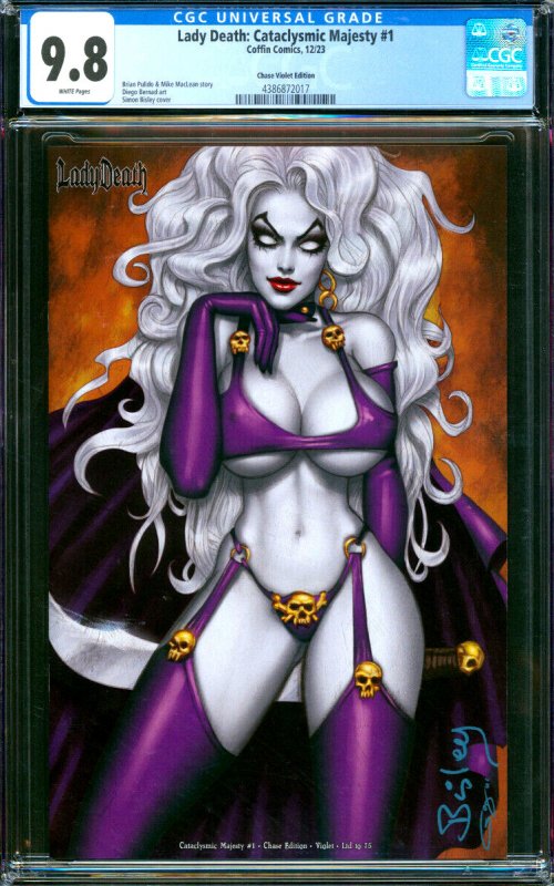 Lady Death Cataclysmic Majesty #1 Bisley Chase Violet Ed. Coffin CGC 9.8 /75