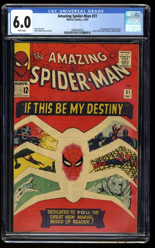 Amazing Spider-Man #31 CGC FN 6.0 White Pages 1st Appearance Gwen Stacy!