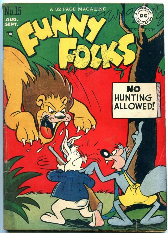 FUNNY FOLKS #15 1948-DC COMICS-LION HUNTING COVER VG+