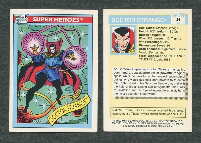 1990 Marvel Comics Card  #34  (Doctor Strange)   NM+