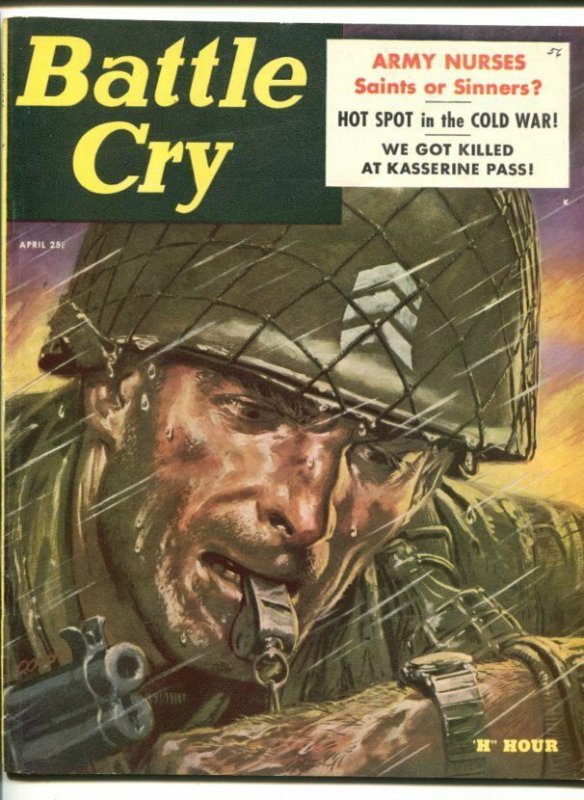 BATTLE CRY- APR 1956-STANLEY PUBS-DOORE COVER-CHEESECAKE-ARMY NURSES-fn