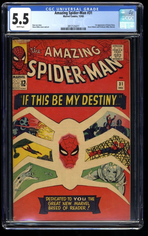 Amazing Spider-Man #31 CGC FN- 5.5 White Pages 1st Appearance Gwen Stacy!