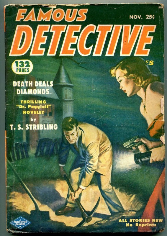 Famous Detective Stories Pulp November 1952- Death Deals Diamonds VG