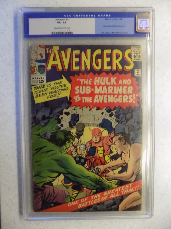 AVENGERS # 3 MARVEL CGC 3.5. HULK THOR IRON MAN SUB-MARINER ANT-MAN