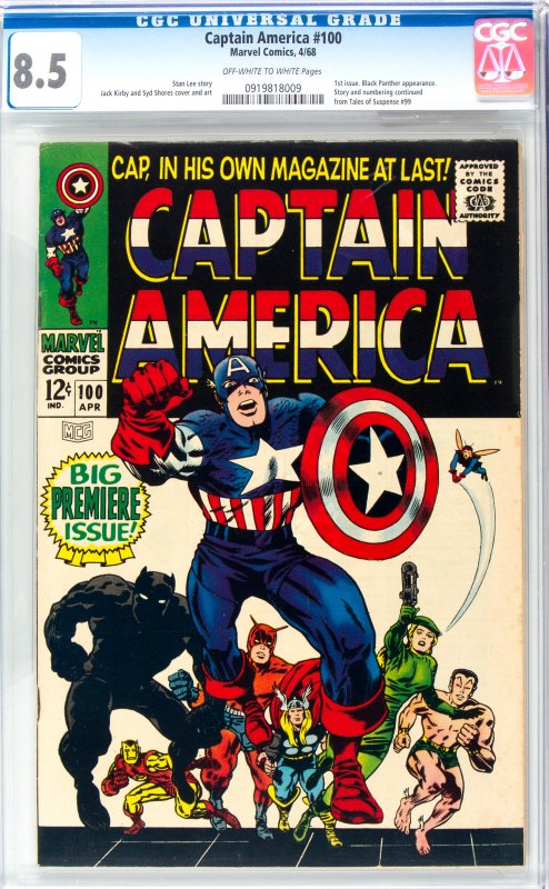 Captain America #100 CGC Graded 8.5 1st Issue. Black Panther appearance  Stor...