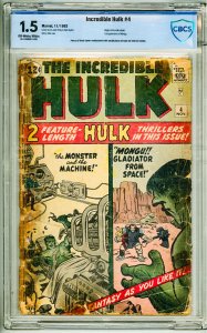 Incredible Hulk #4 (1962) CBCS 1.5 cracks front of slab, see description