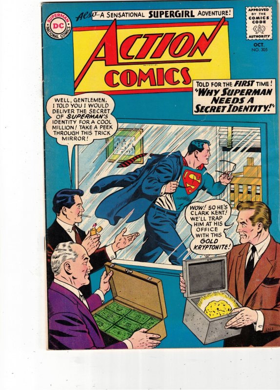 Action Comics #305 1963 VF/NM Lex Luther, Supes Robots, Supergirl key  Utah CERT