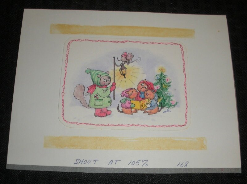 CHRISTMAS Cartoon Mice Carolling w/ lantern 8x6 Greeting Card Art #168
