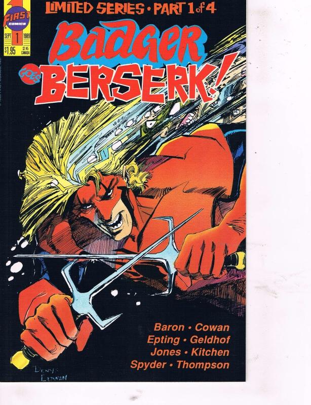 Badger Goes Berserk Complete First Comics Ltd Series # 1 2 3 4 Baron Cowan TW26