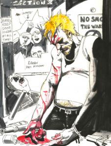 SIMON BISLEY original art, HELLBLAZER #268 preliminary Cover, 8.5x12, Bloody ell