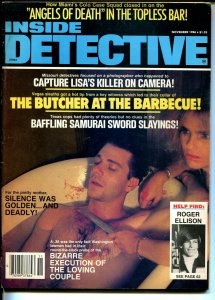 Inside Detective 11/1986-woman threatens man with knife-violent pulp thrills-VG