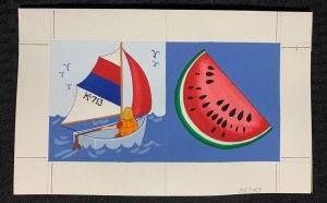 SAILBOAT ON OCEAN with Watermelon 9.5x6 Greeting Card Art #32743